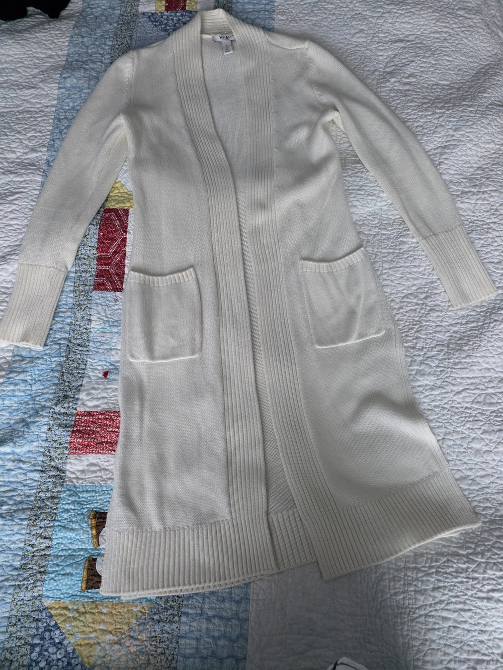 White House Black Market Off-White Long Open-Front Cardigan